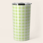 Gingham Check Pattern in Light Lime Green and White Travel Mug Gallery Image 1
