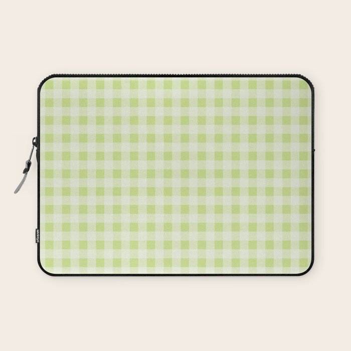 Gingham Check Pattern in Light Lime Green and White Laptop Sleeve Gallery Image 1
