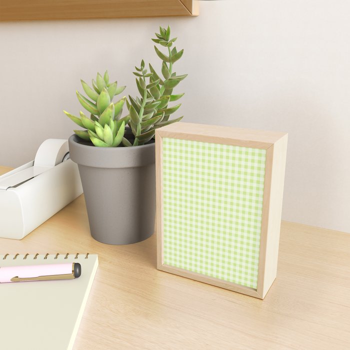 Gingham Check Pattern in Light Lime Green and White Mini Art Print Gallery Image 2