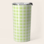 Gingham Check Pattern in Light Lime Green and White Travel Mug Gallery Image 2