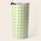 Gingham Check Pattern in Light Lime Green and White Travel Mug Gallery Image 3