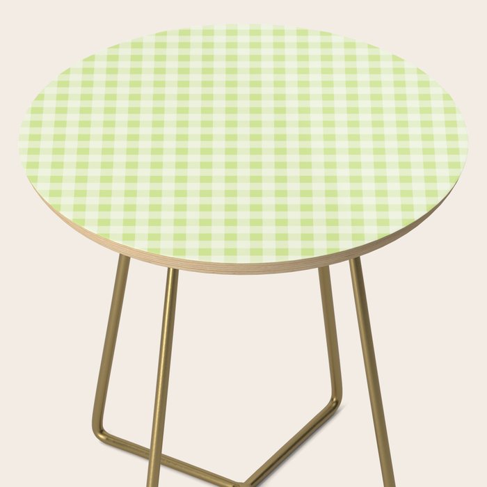 Gingham Check Pattern in Light Lime Green and White Side Table Gallery Image 2