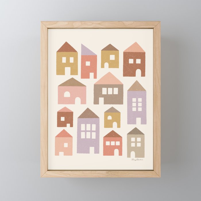 Happy Houses - Earth Tones Mini Art Print Gallery Image 1
