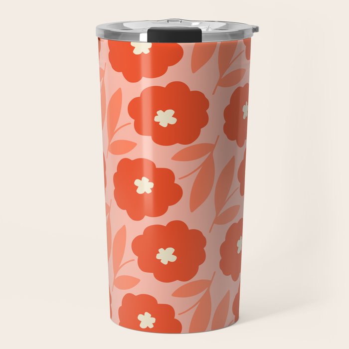 Bold Flower - Red and Peach Travel Mug Gallery Image 1