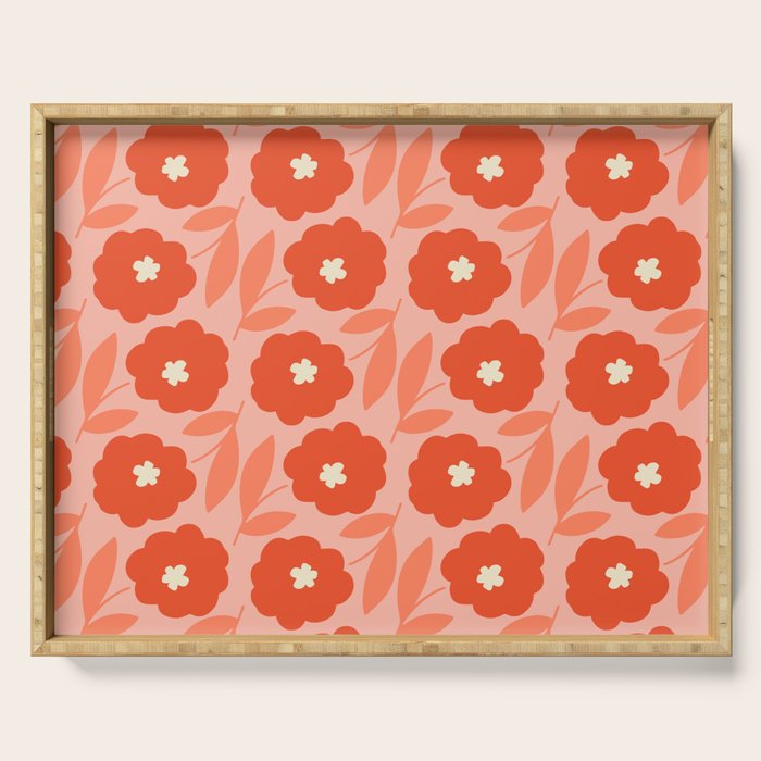 Bold Flower - Red and Peach Serving Tray Gallery Image 1