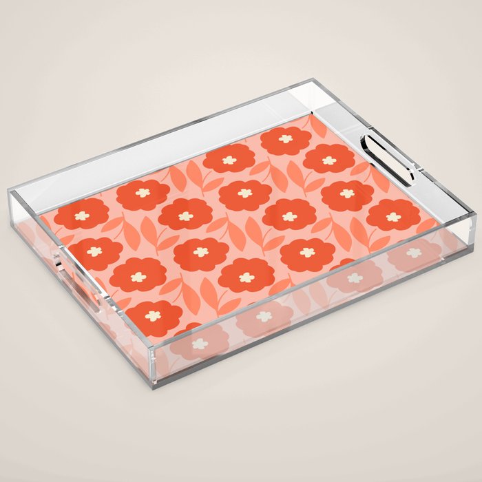 Bold Flower - Red and Peach Acrylic Tray Gallery Image 1