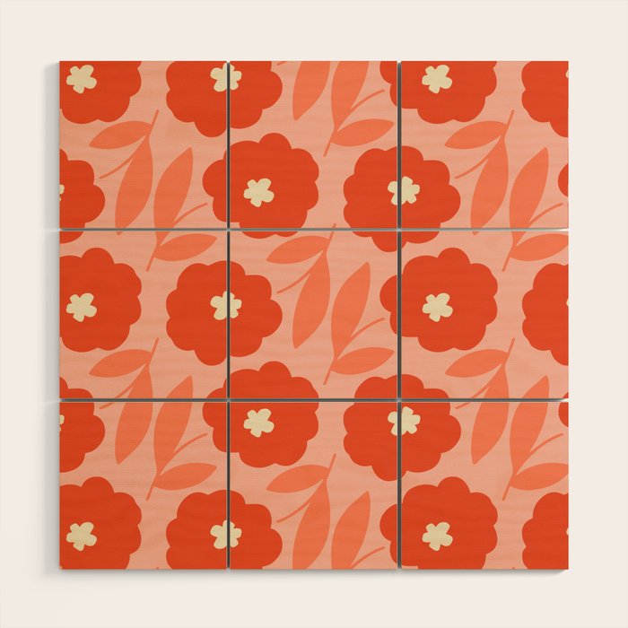 Bold Flower - Red and Peach Wood Wall Art Gallery Image 1