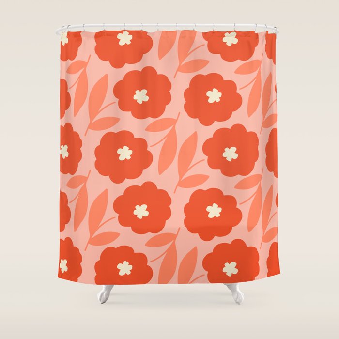 Bold Flower - Red and Peach Shower Curtain Gallery Image 1