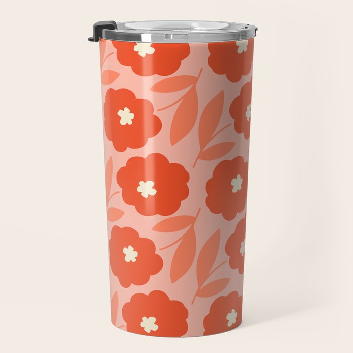 Bold Flower - Red and Peach Travel Mug Gallery Image 3