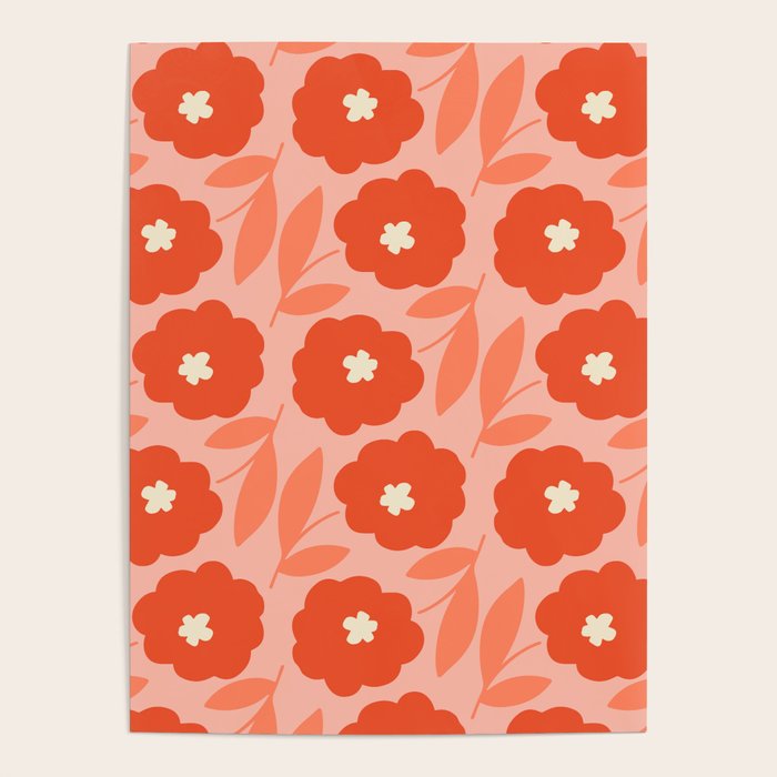 Bold Flower - Red and Peach Poster Gallery Image 4