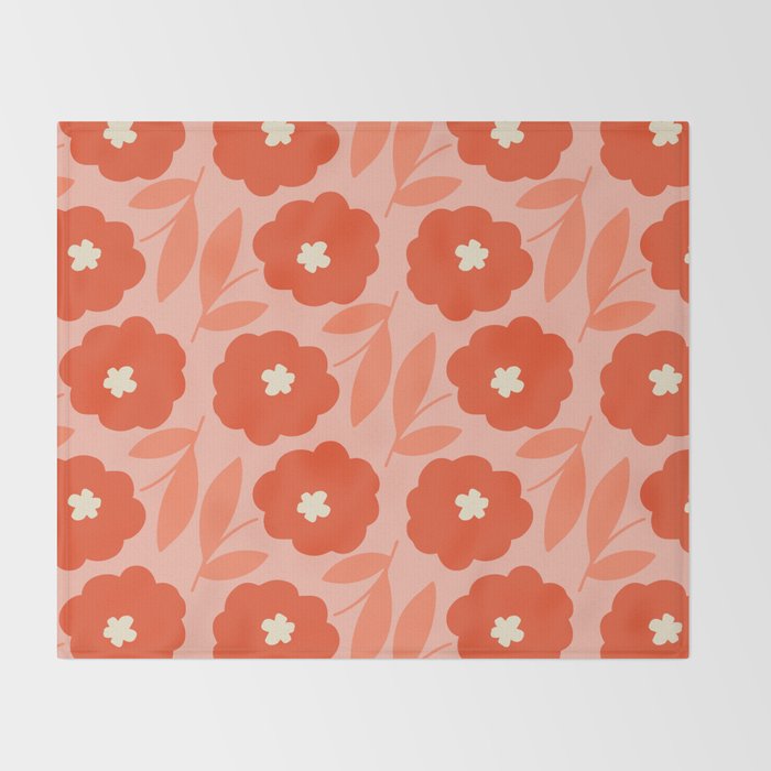Bold Flower - Red and Peach Throw Blanket Gallery Image 2