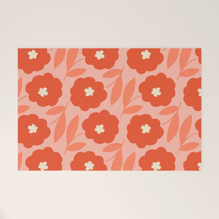 Bold Flower - Red and Peach Welcome Mat Gallery Image 1