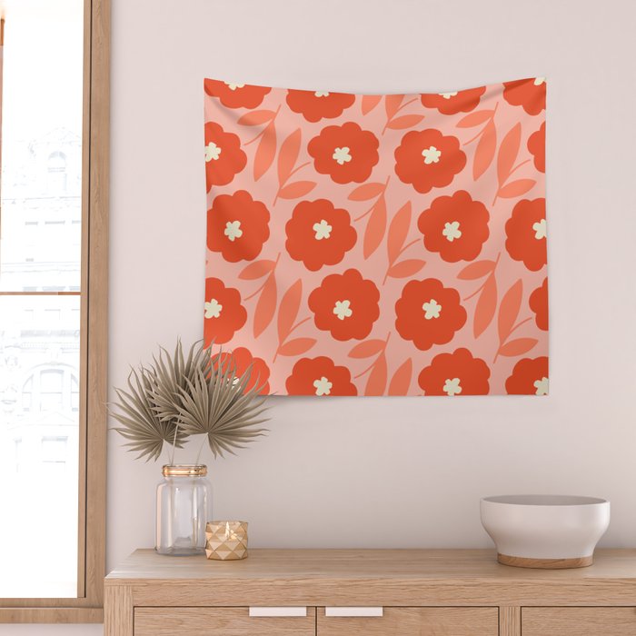 Bold Flower - Red and Peach Wall Tapestry Gallery Image 2