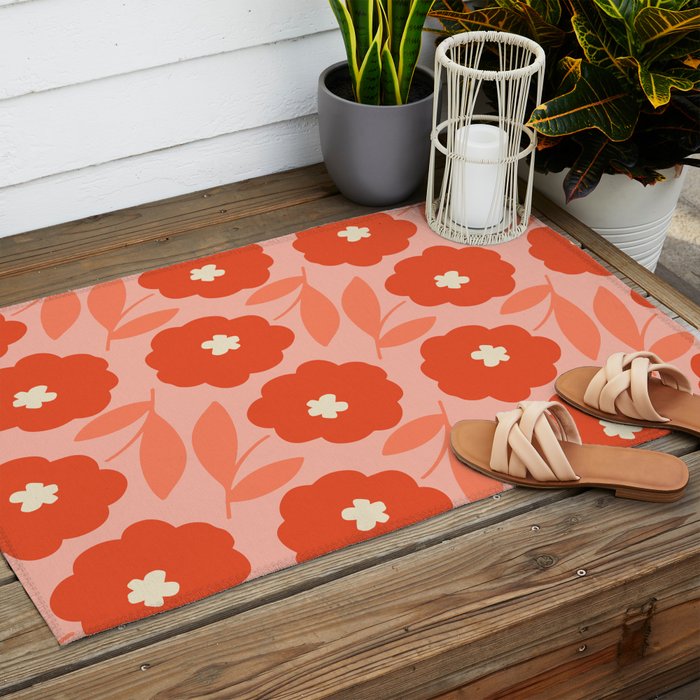 Bold Flower - Red and Peach Outdoor Rug Gallery Image 2