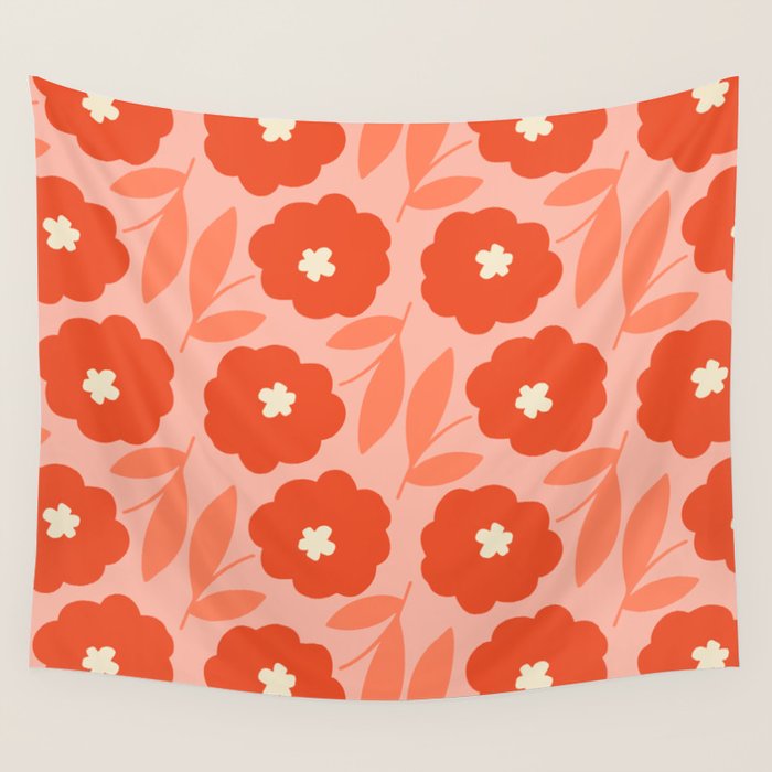 Bold Flower - Red and Peach Wall Tapestry Gallery Image 4