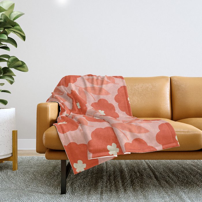 Bold Flower - Red and Peach Throw Blanket Gallery Image 1