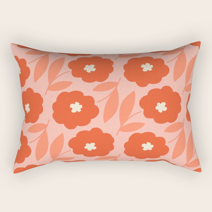 Bold Flower - Red and Peach Rectangular Pillow Gallery Image 1