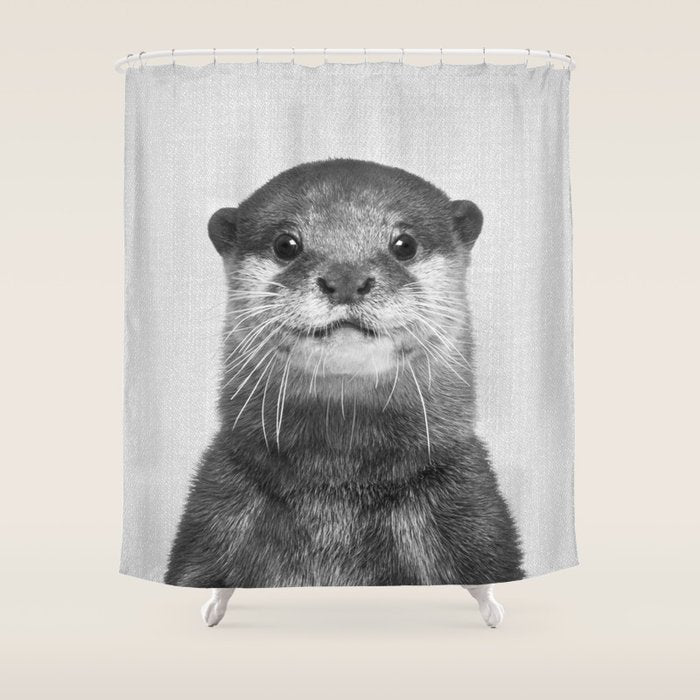 Otter - Black & White Shower Curtain Gallery Image 1