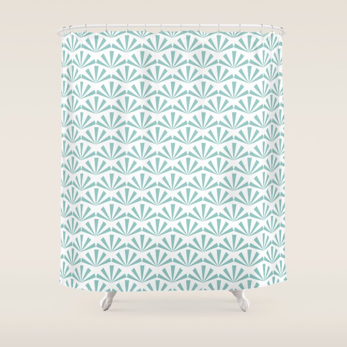 Light teal mid century modern sun pattern Shower Curtain Gallery Image 1