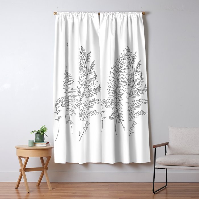 Minimal Line Art Fern Leaves Window Curtain Gallery Image 5