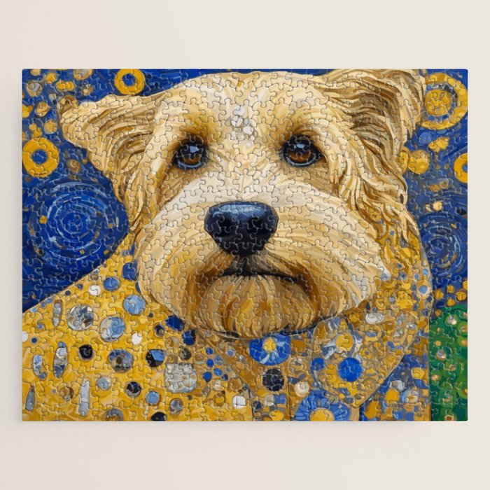 Gustav Klimt Dog in a Starry Night Landscape Jigsaw Puzzle Gallery Image 1