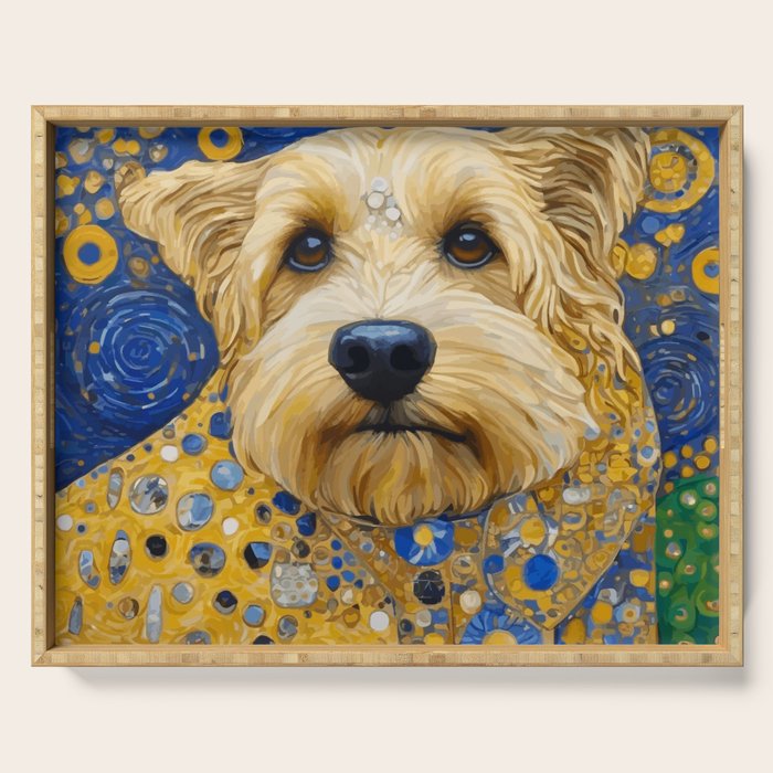 Gustav Klimt Dog in a Starry Night Landscape Serving Tray Gallery Image 1
