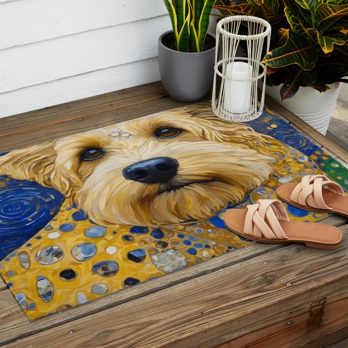 Gustav Klimt Dog in a Starry Night Landscape Outdoor Rug Gallery Image 2