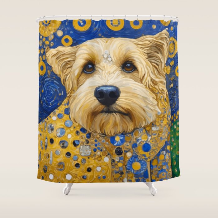 Gustav Klimt Dog in a Starry Night Landscape Shower Curtain Gallery Image 1