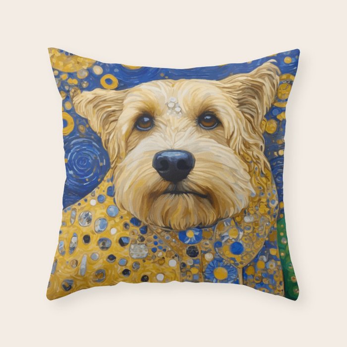 Gustav Klimt Dog in a Starry Night Landscape Throw Pillow Gallery Image 6