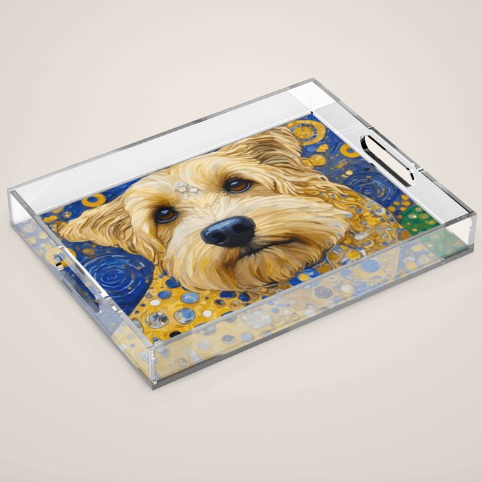 Gustav Klimt Dog in a Starry Night Landscape Acrylic Tray Gallery Image 1