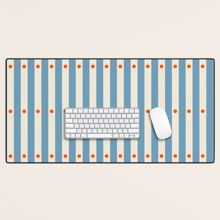 Stripes and Dots geometric pattern blue and white Desk Mat Gallery Image 1
