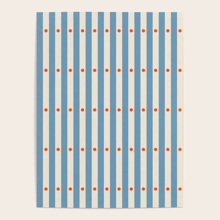 Stripes and Dots geometric pattern blue and white Poster Gallery Image 4