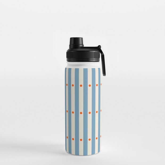 Stripes and Dots geometric pattern blue and white Water Bottle Gallery Image 2