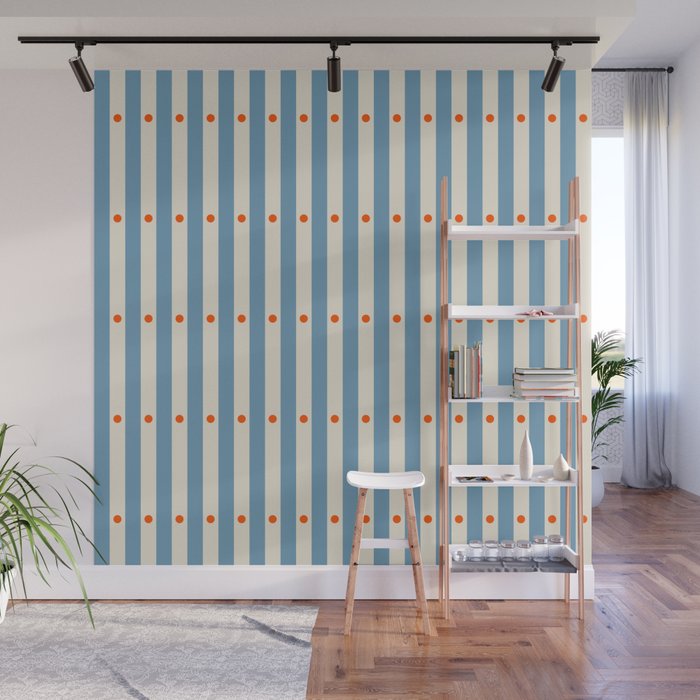 Stripes and Dots geometric pattern blue and white Wall Mural Gallery Image 1