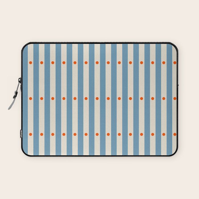Stripes and Dots geometric pattern blue and white Laptop Sleeve Gallery Image 1