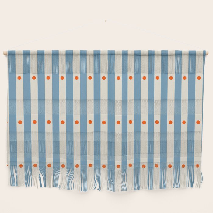 Stripes and Dots geometric pattern blue and white Wall Hanging Gallery Image 1