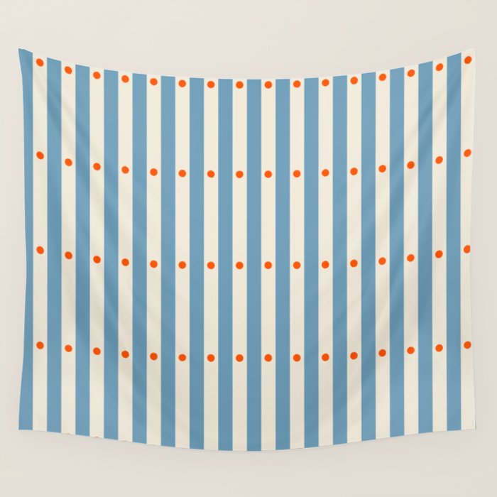 Stripes and Dots geometric pattern blue and white Wall Tapestry Gallery Image 4