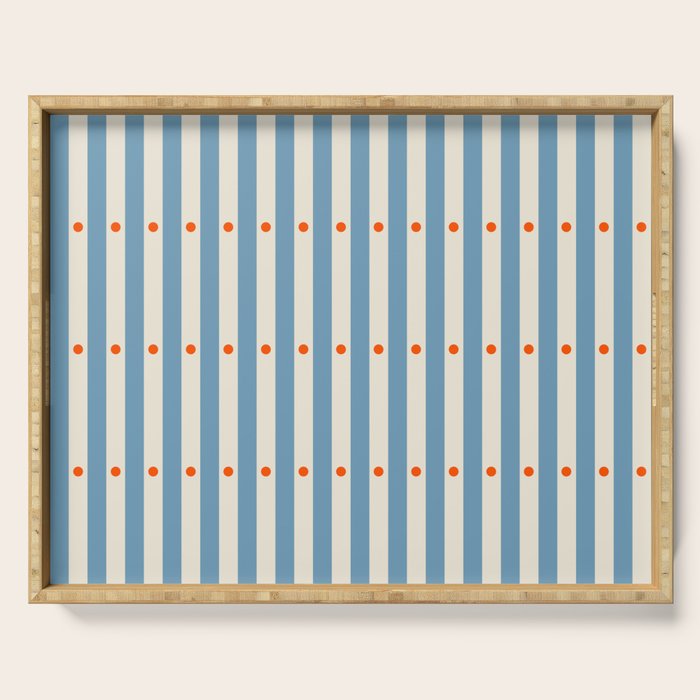 Stripes and Dots geometric pattern blue and white Serving Tray Gallery Image 1