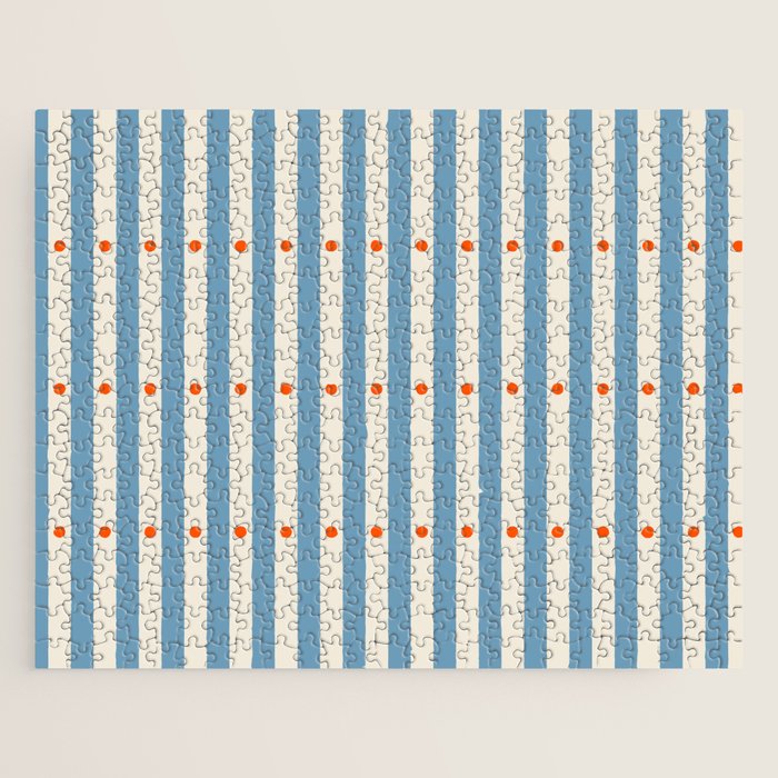 Stripes and Dots geometric pattern blue and white Jigsaw Puzzle Gallery Image 1