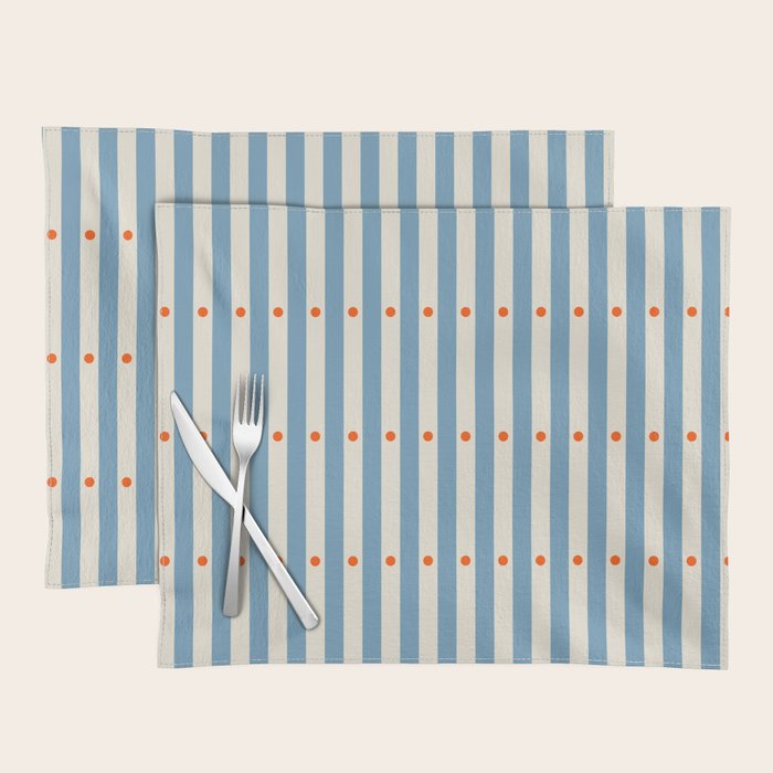 Stripes and Dots geometric pattern blue and white Placemat Gallery Image 1