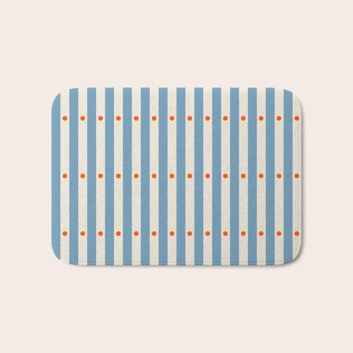 Stripes and Dots geometric pattern blue and white Bath Mat Gallery Image 1