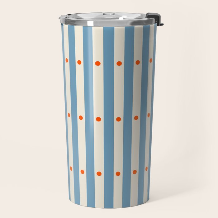 Stripes and Dots geometric pattern blue and white Travel Mug Gallery Image 2