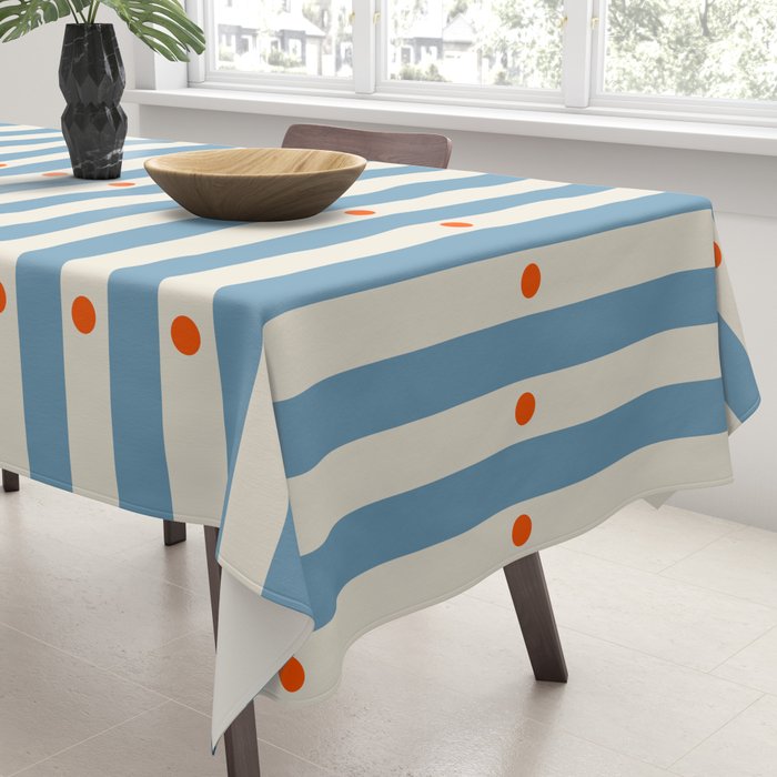 Stripes and Dots geometric pattern blue and white Tablecloth Gallery Image 3