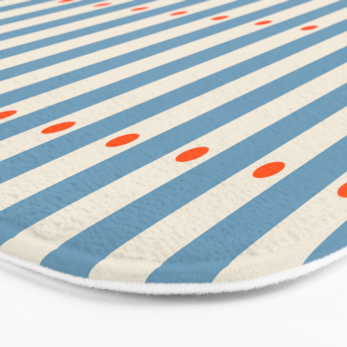 Stripes and Dots geometric pattern blue and white Bath Mat Gallery Image 3