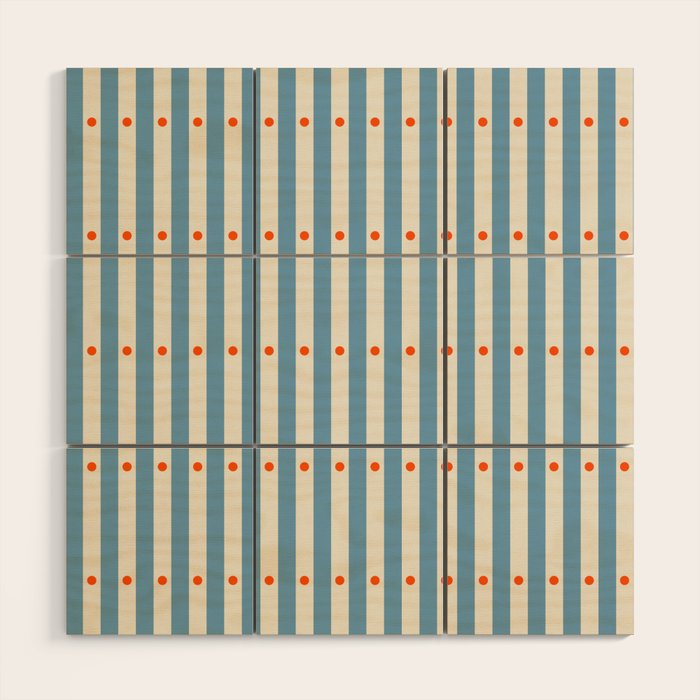 Stripes and Dots geometric pattern blue and white Wood Wall Art Gallery Image 1