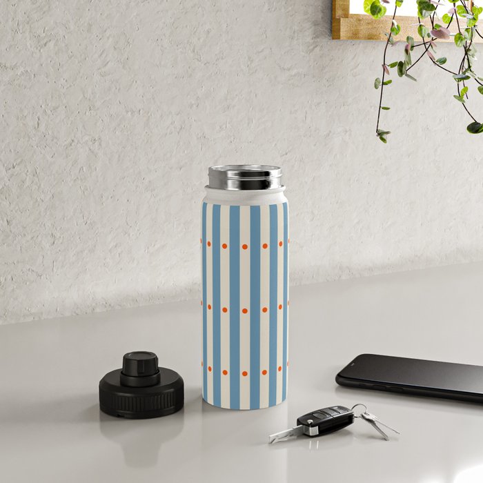 Stripes and Dots geometric pattern blue and white Water Bottle Gallery Image 4