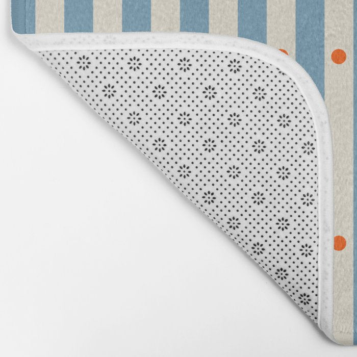 Stripes and Dots geometric pattern blue and white Bath Mat Gallery Image 2