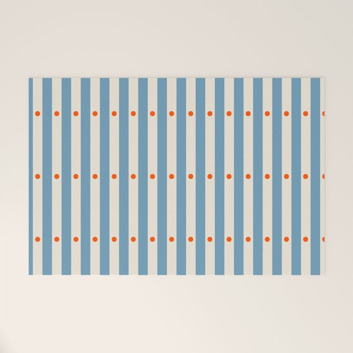 Stripes and Dots geometric pattern blue and white Welcome Mat Gallery Image 1