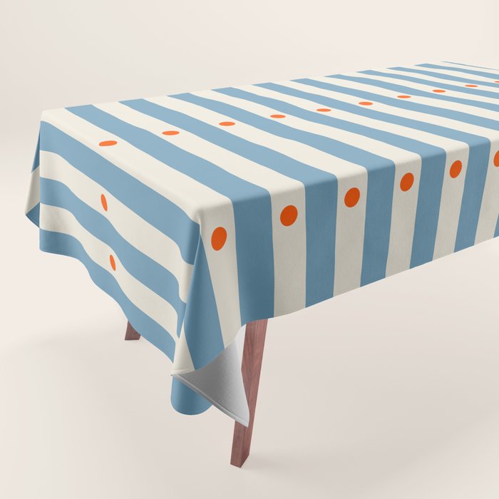 Stripes and Dots geometric pattern blue and white Tablecloth Gallery Image 1