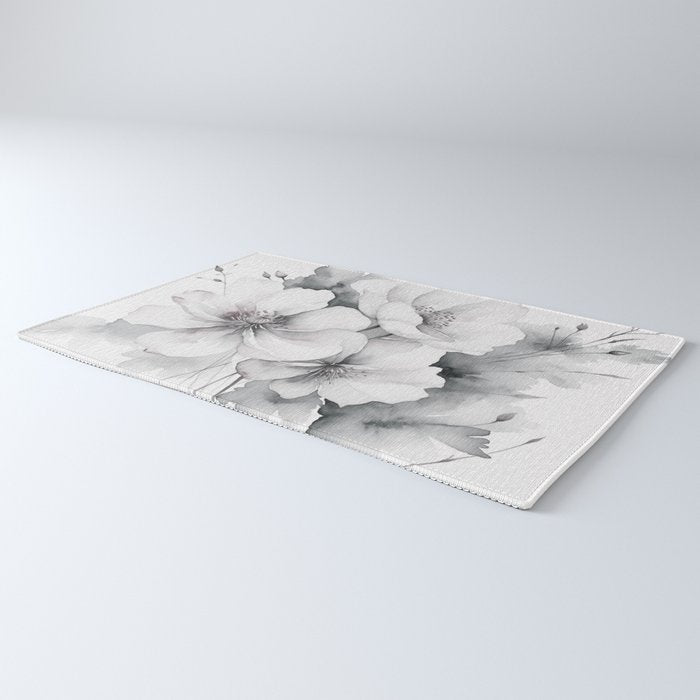 Delicate Monochrome Greyscale Flower Serenity  Rug Gallery Image 3